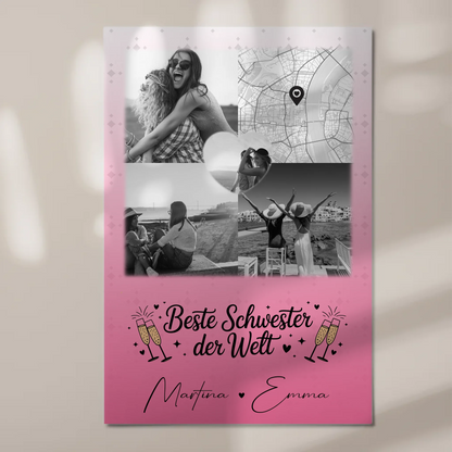 Magnetposter Fotoboard mit 3 Fotos und Herz Foto Karte für die beste Schwester der Welt 1