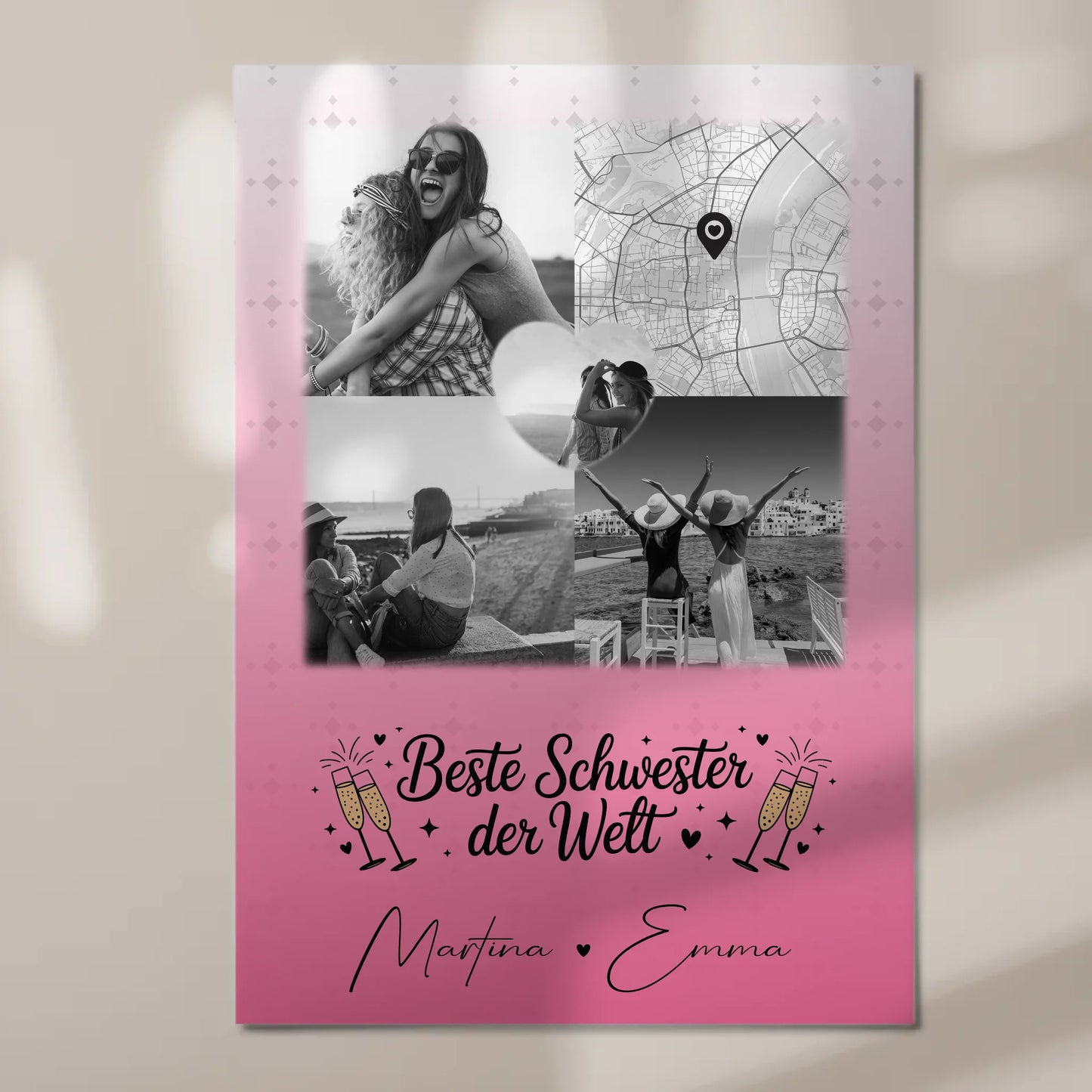 Magnetposter Fotoboard mit 3 Fotos und Herz Foto Karte für die beste Schwester der Welt 7