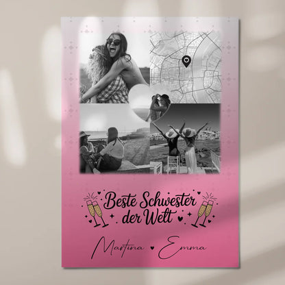 Magnetposter Fotoboard mit 3 Fotos und Herz Foto Karte für die beste Schwester der Welt 7