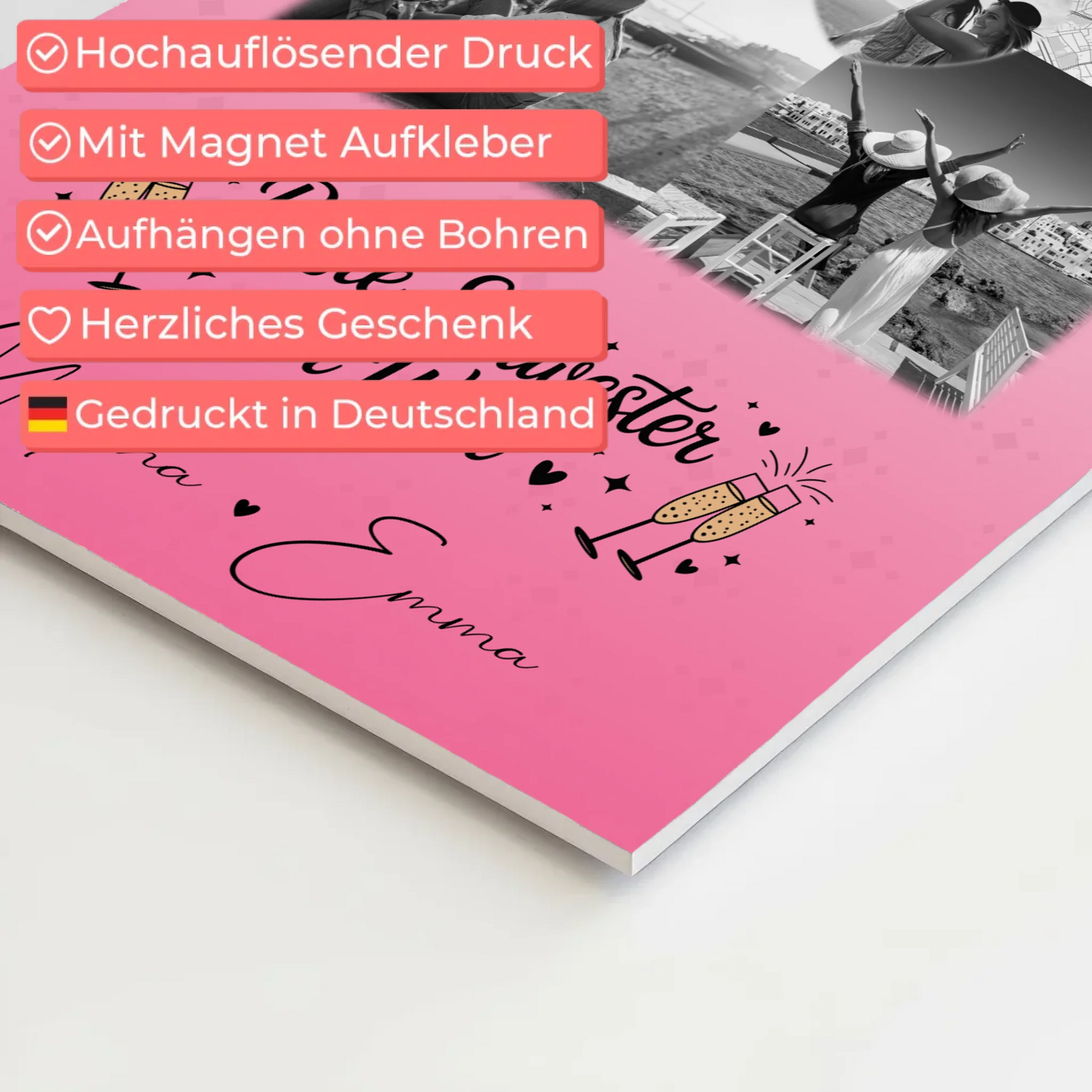 Magnetposter Fotoboard mit 3 Fotos und Herz Foto Karte für die beste Schwester der Welt 10