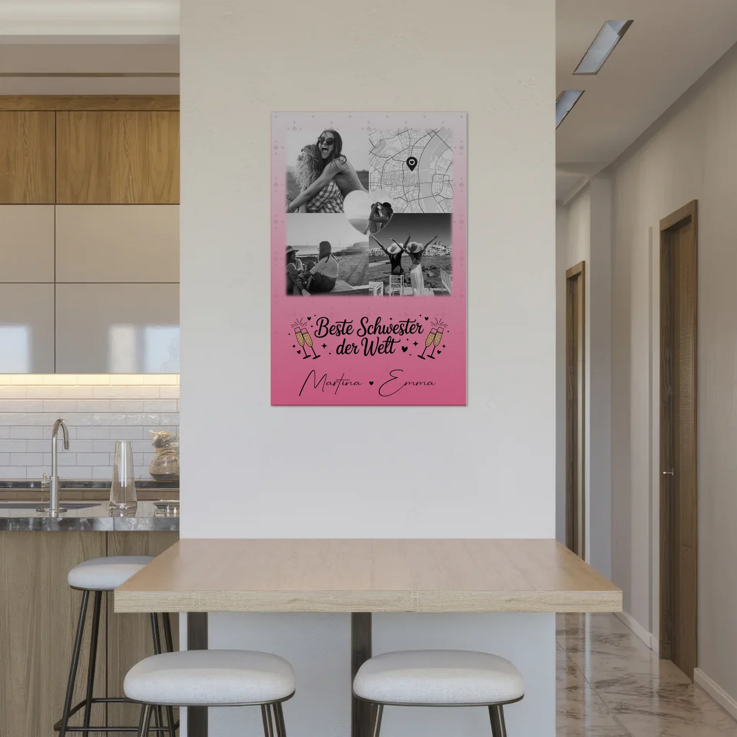 Magnetposter Fotoboard mit 3 Fotos und Herz Foto Karte für die beste Schwester der Welt