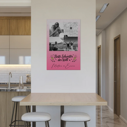 Magnetposter Fotoboard mit 3 Fotos und Herz Foto Karte für die beste Schwester der Welt