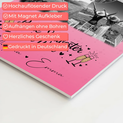 Magnetposter Fotoboard mit 3 Fotos und Herz Foto Karte für die beste Schwester der Welt