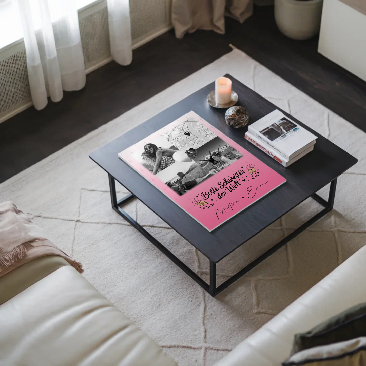 Magnetposter Fotoboard mit 3 Fotos und Herz Foto Karte für die beste Schwester der Welt