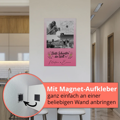 Magnetposter Fotoboard mit 3 Fotos und Herz Foto Karte für die beste Schwester der Welt