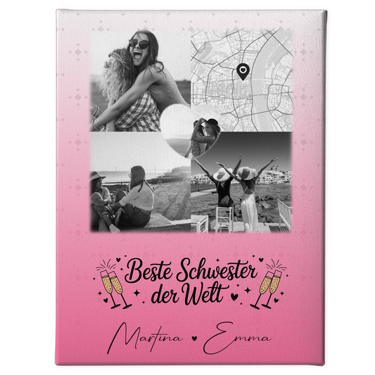 Personalisierte Leinwand Schwester mit 3 Fotos und Herz Foto Karte Beste Schwester der Welt