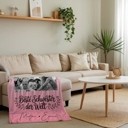 Personalisierte Kuscheldecke Mit Namen Und Motiv mit 8 Fotos und Herz Foto für Beste Schwester der Welt 4