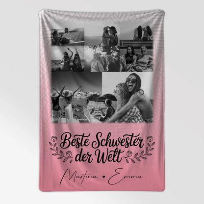 Personalisierte Kuscheldecke Mit Namen Und Motiv mit 8 Fotos und Herz Foto für Beste Schwester der Welt 7