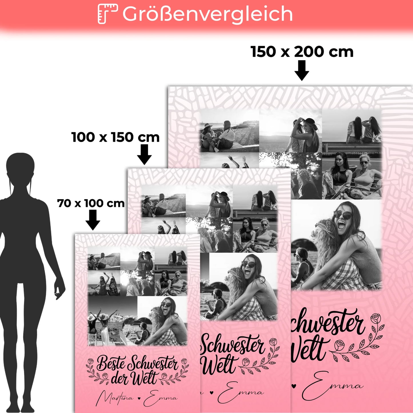 Personalisierte Kuscheldecke Mit Namen Und Motiv mit 8 Fotos und Herz Foto für Beste Schwester der Welt 5