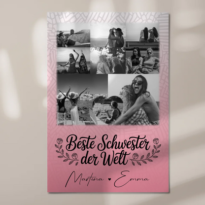 Magnetposter Fotoboard mit 8 Fotos und 1 Herz Foto Beste Schwester der Welt personalisiertes Geschenk 1