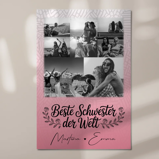 Magnetposter Fotoboard mit 8 Fotos und 1 Herz Foto Beste Schwester der Welt personalisiertes Geschenk 1