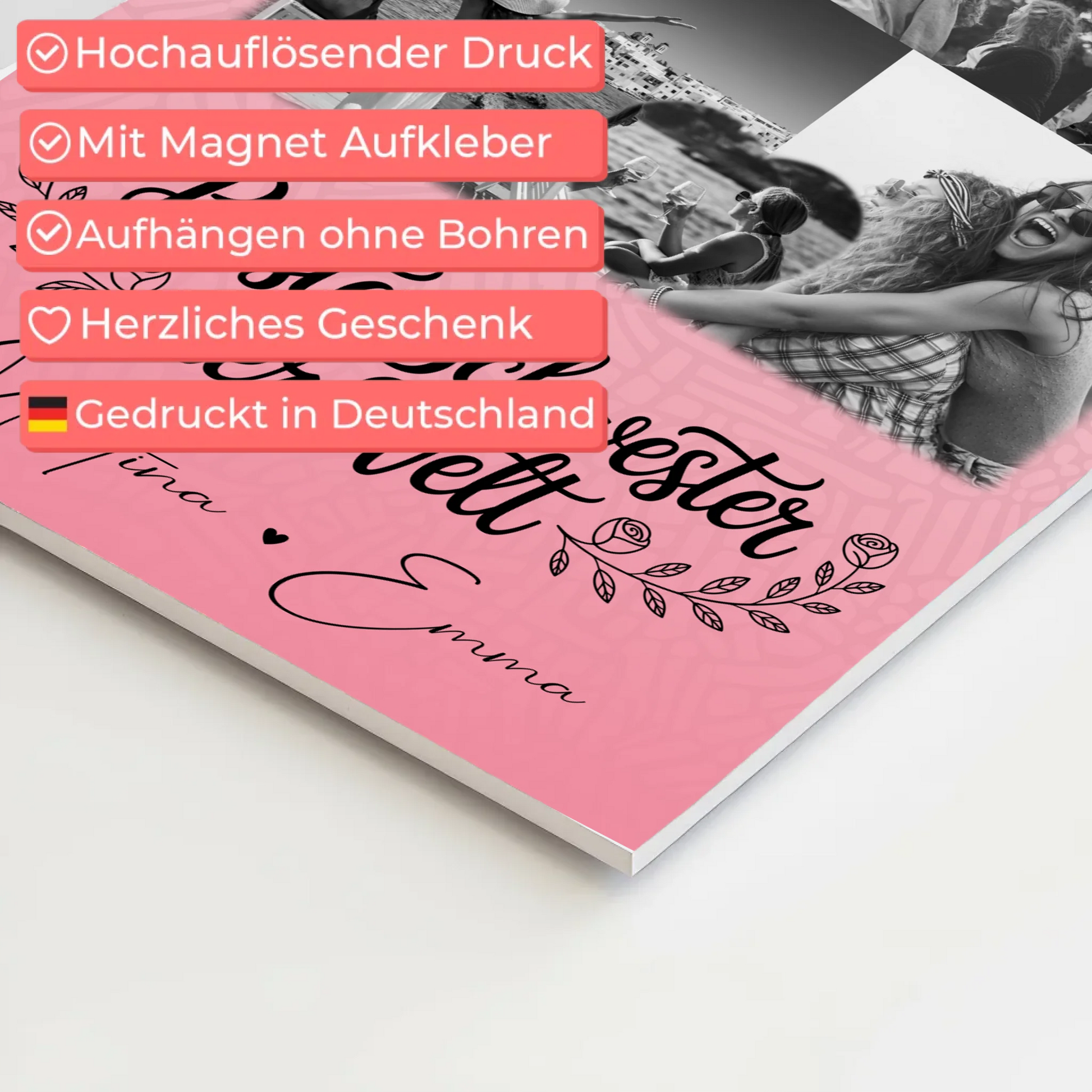 Magnetposter Fotoboard mit 8 Fotos und 1 Herz Foto Beste Schwester der Welt personalisiertes Geschenk 4