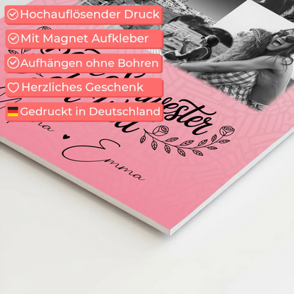 Magnetposter Fotoboard mit 8 Fotos und 1 Herz Foto Beste Schwester der Welt personalisiertes Geschenk 10