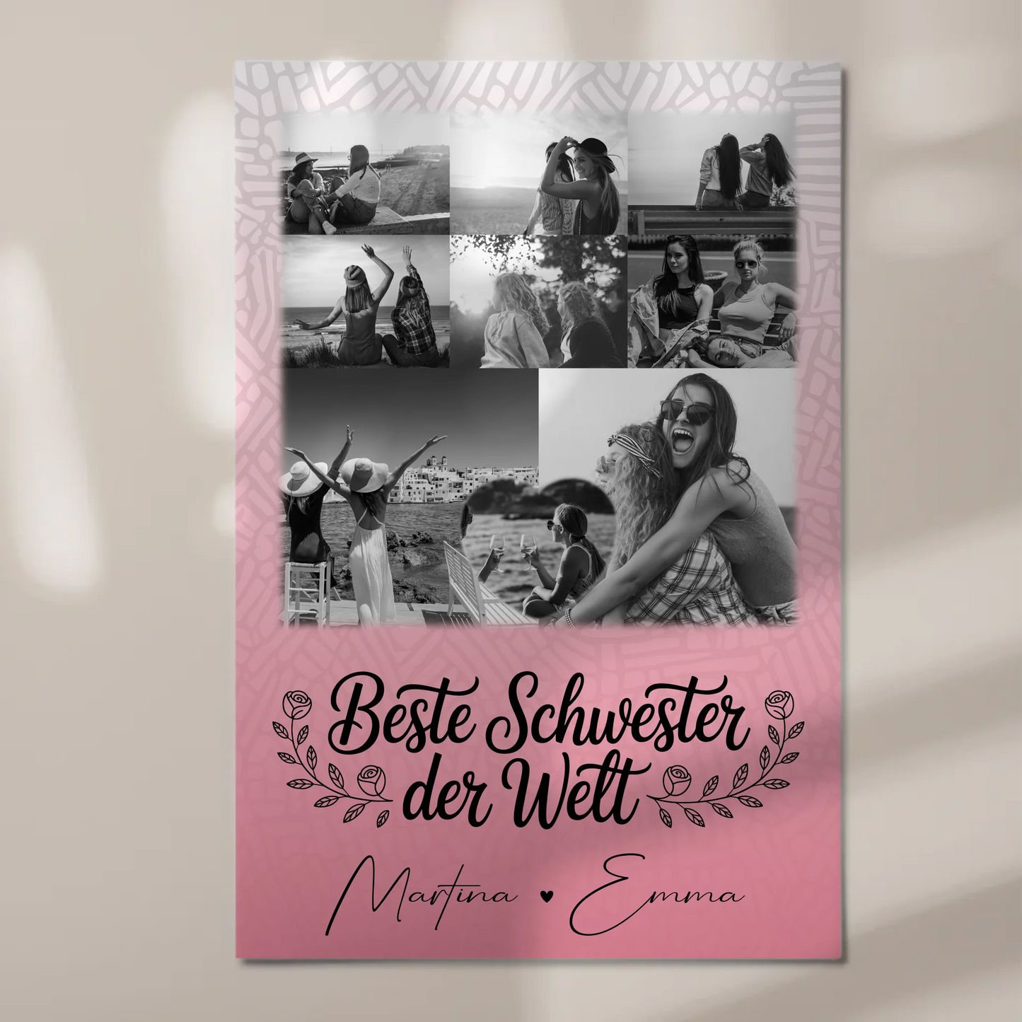 Magnetposter Fotoboard mit 8 Fotos und 1 Herz Foto Beste Schwester der Welt personalisiertes Geschenk