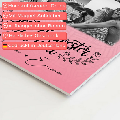 Magnetposter Fotoboard mit 8 Fotos und 1 Herz Foto Beste Schwester der Welt personalisiertes Geschenk