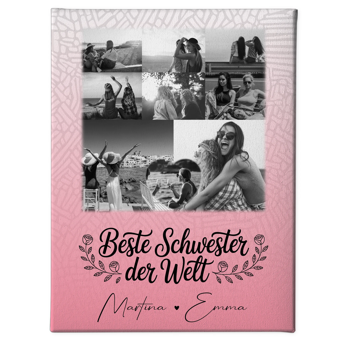 Personalisierte Schwester Leinwand mit 8 Fotos und 1 Herz Foto Beste Schwester der Welt