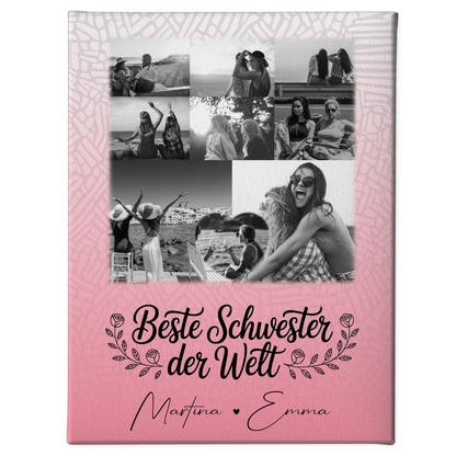 Personalisierte Schwester Leinwand mit 8 Fotos und 1 Herz Foto Beste Schwester der Welt