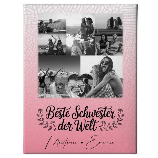 Personalisierte Schwester Leinwand mit 8 Fotos und 1 Herz Foto Beste Schwester der Welt