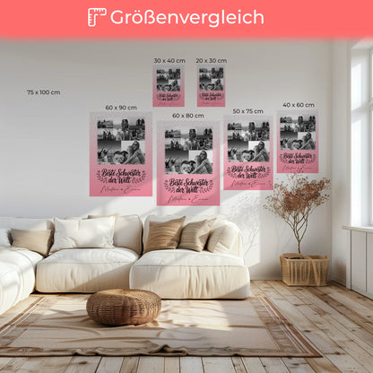 Personalisierte Schwester Leinwand mit 8 Fotos und 1 Herz Foto Beste Schwester der Welt