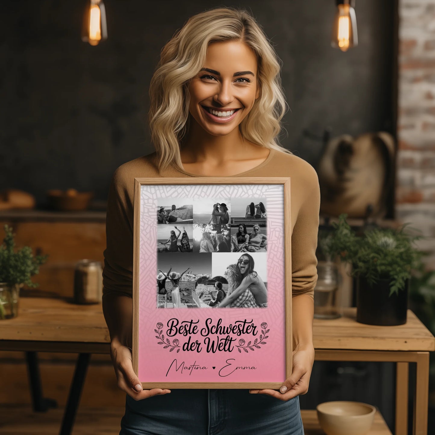 Personalisiertes Poster Schwester mit 8 Fotos und 1 Herz Foto Beste Schwester der Welt