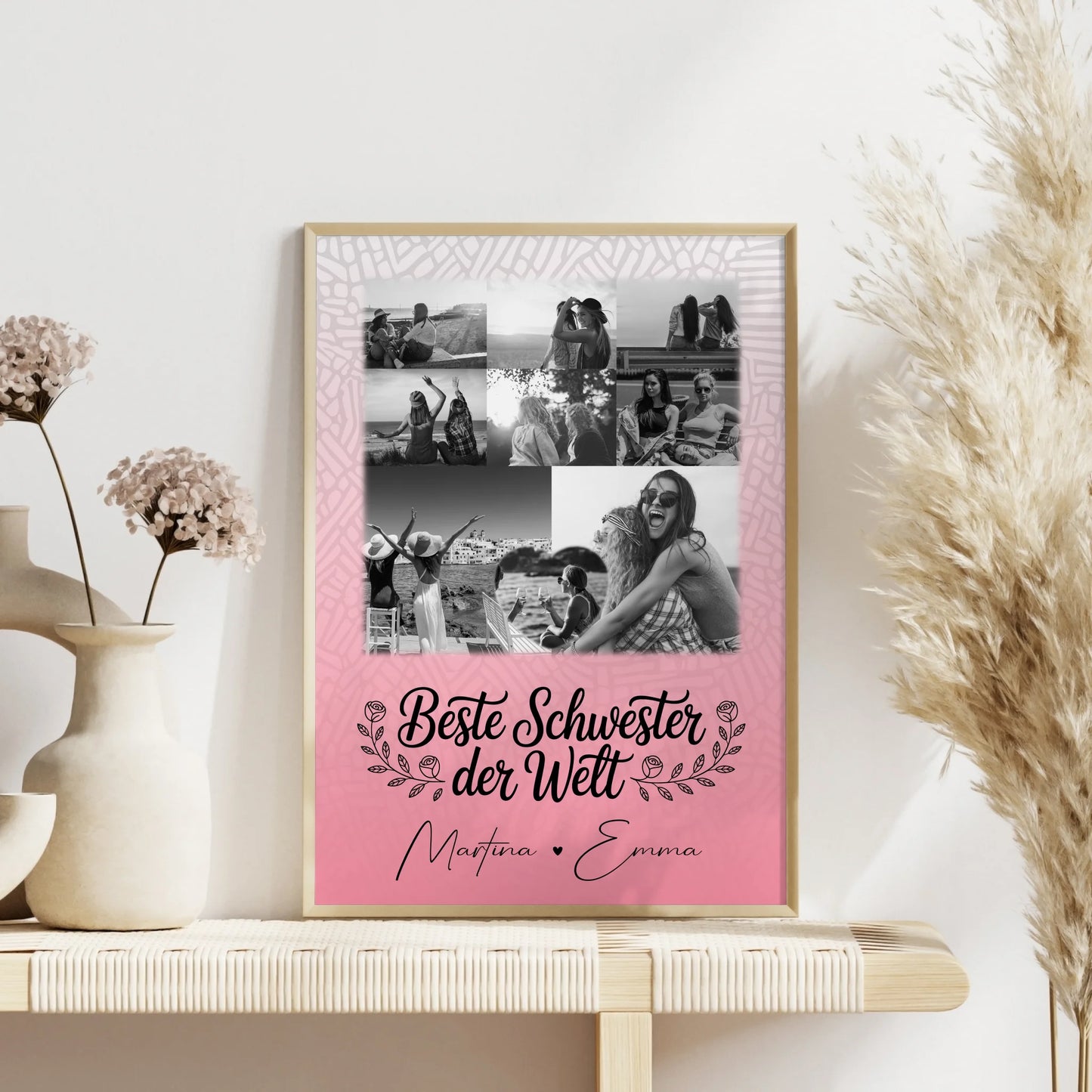 Personalisiertes Poster Schwester mit 8 Fotos und 1 Herz Foto Beste Schwester der Welt