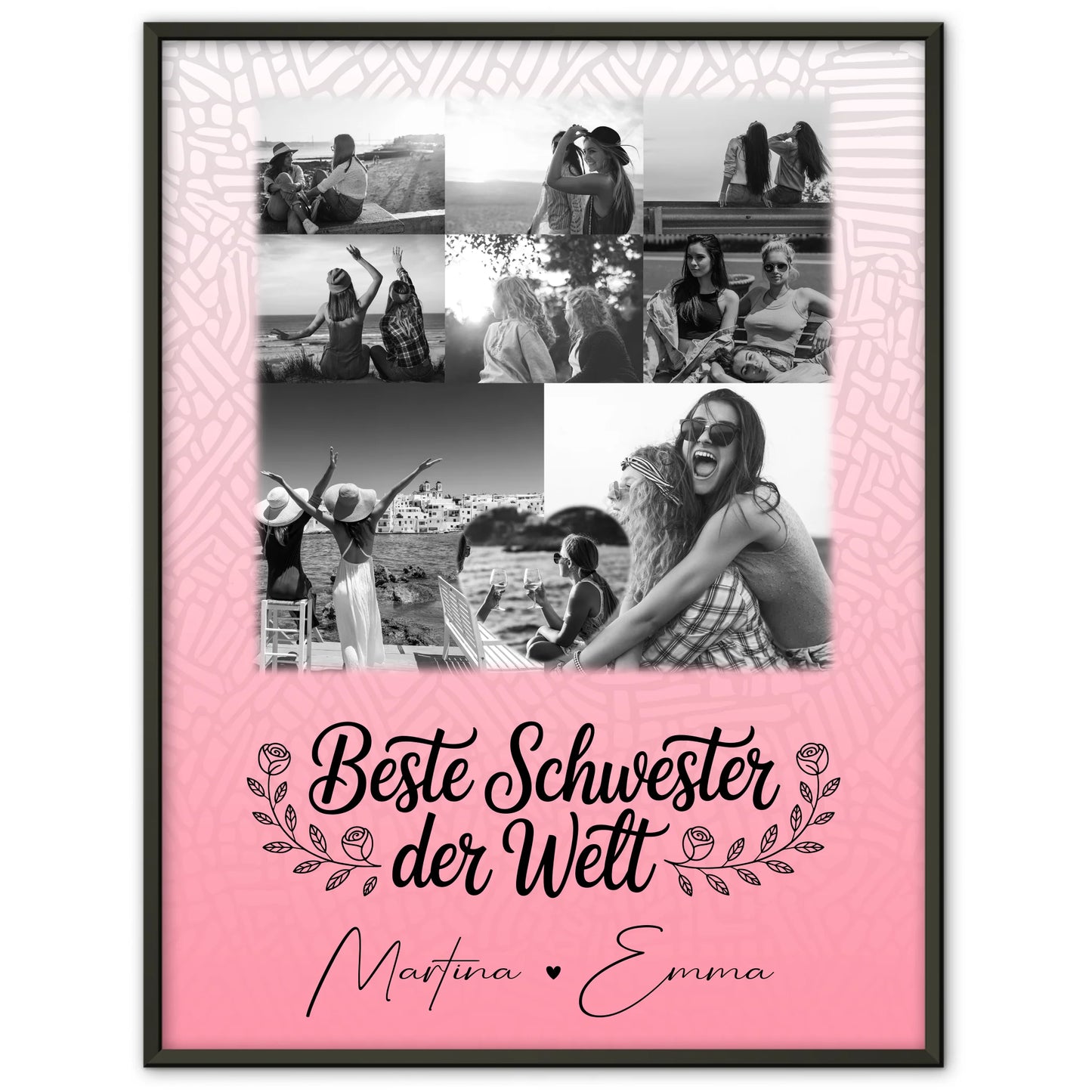 Personalisiertes Poster Schwester mit 8 Fotos und 1 Herz Foto Beste Schwester der Welt