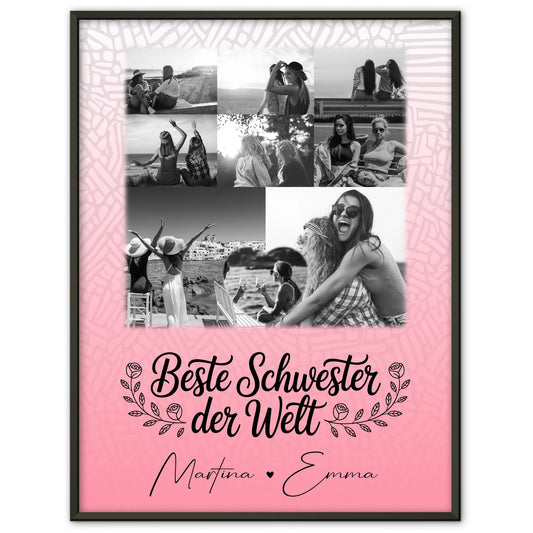 Personalisiertes Poster Schwester mit 8 Fotos und 1 Herz Foto Beste Schwester der Welt