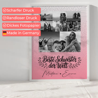 Personalisiertes Poster Schwester mit 8 Fotos und 1 Herz Foto Beste Schwester der Welt
