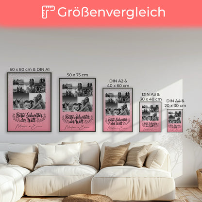 Personalisiertes Poster Schwester mit 8 Fotos und 1 Herz Foto Beste Schwester der Welt