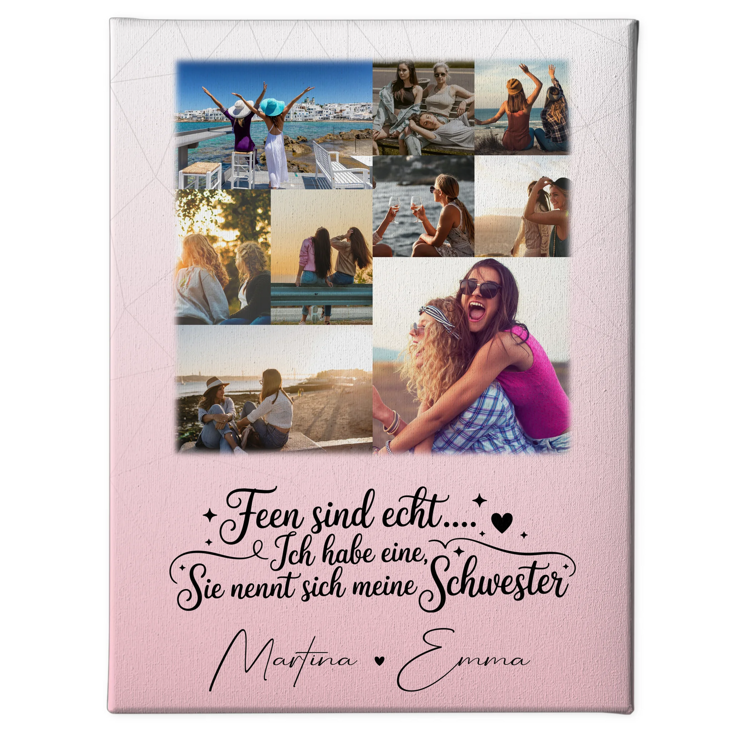 Personalisierte Schwester Leinwand mit 9 Fotos Feen sind echt Geschenk Wandbild