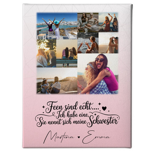 Personalisierte Schwester Leinwand mit 9 Fotos Feen sind echt Geschenk Wandbild