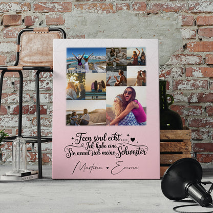 Personalisierte Schwester Leinwand mit 9 Fotos Feen sind echt Geschenk Wandbild