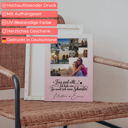 Personalisierte Schwester Leinwand mit 9 Fotos Feen sind echt Geschenk Wandbild