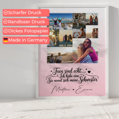 Schwester Poster Personalisiert Geschenk mit 9 Fotos Feen sind echt