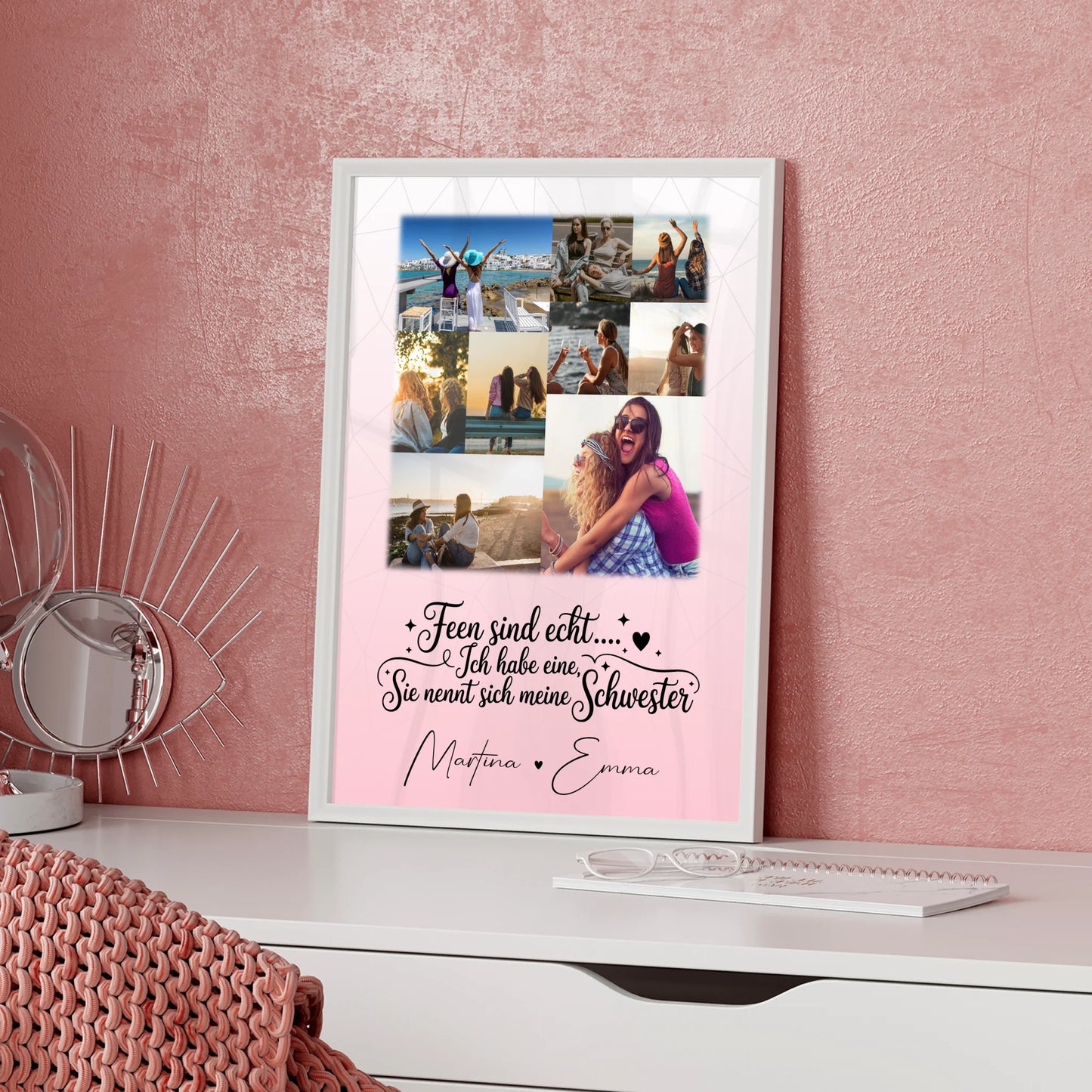 Schwester Poster Personalisiert Geschenk mit 9 Fotos Feen sind echt