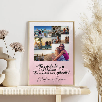 Schwester Poster Personalisiert Geschenk mit 9 Fotos Feen sind echt