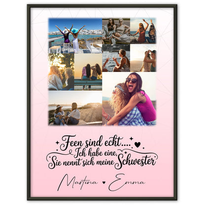 Schwester Poster Personalisiert Geschenk mit 9 Fotos Feen sind echt