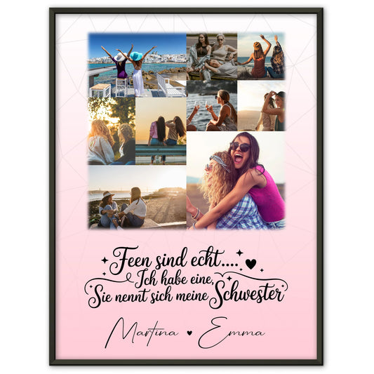 Schwester Poster Personalisiert Geschenk mit 9 Fotos Feen sind echt