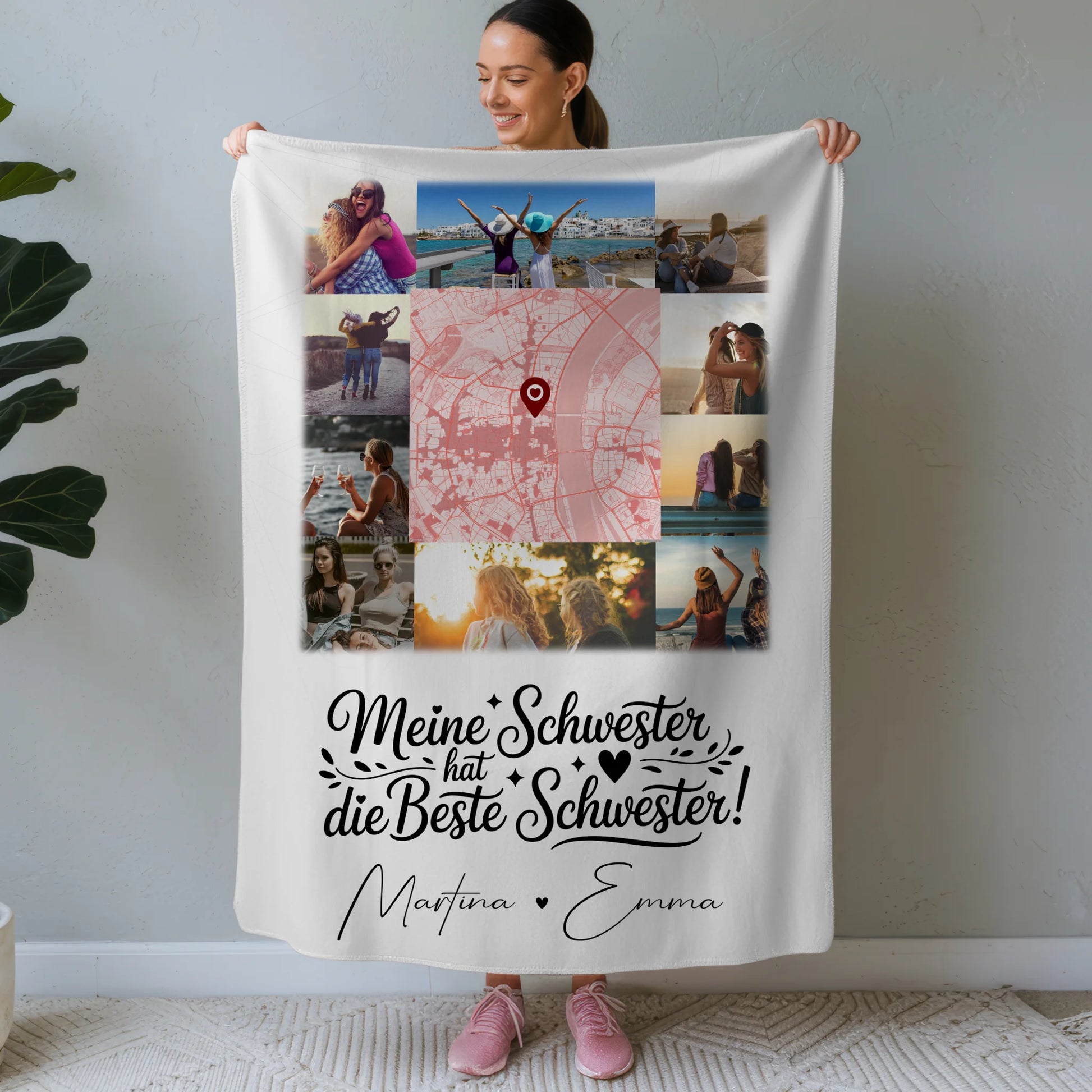 Personalisierte Kuscheldecke Mit Namen 10 Fotos und Karte Meine Schwester hat die beste Schwester 1
