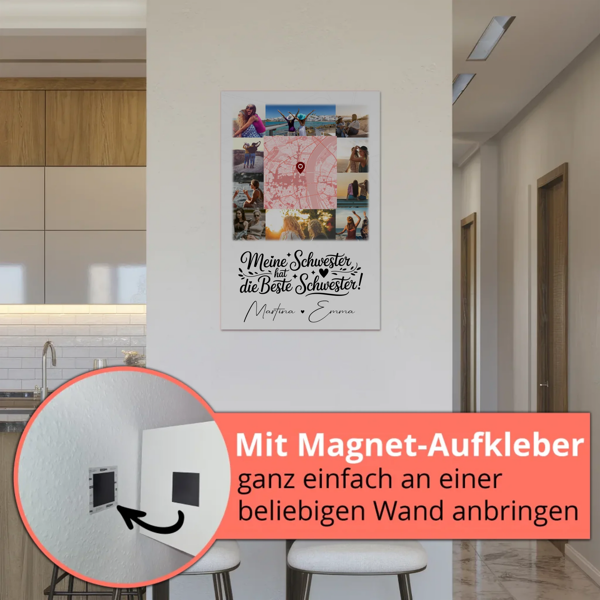 Personalisiertes Fotoboard Magnet Wandbild mit 10 Fotos und Karte für Meine Schwester Beste Schwester 5