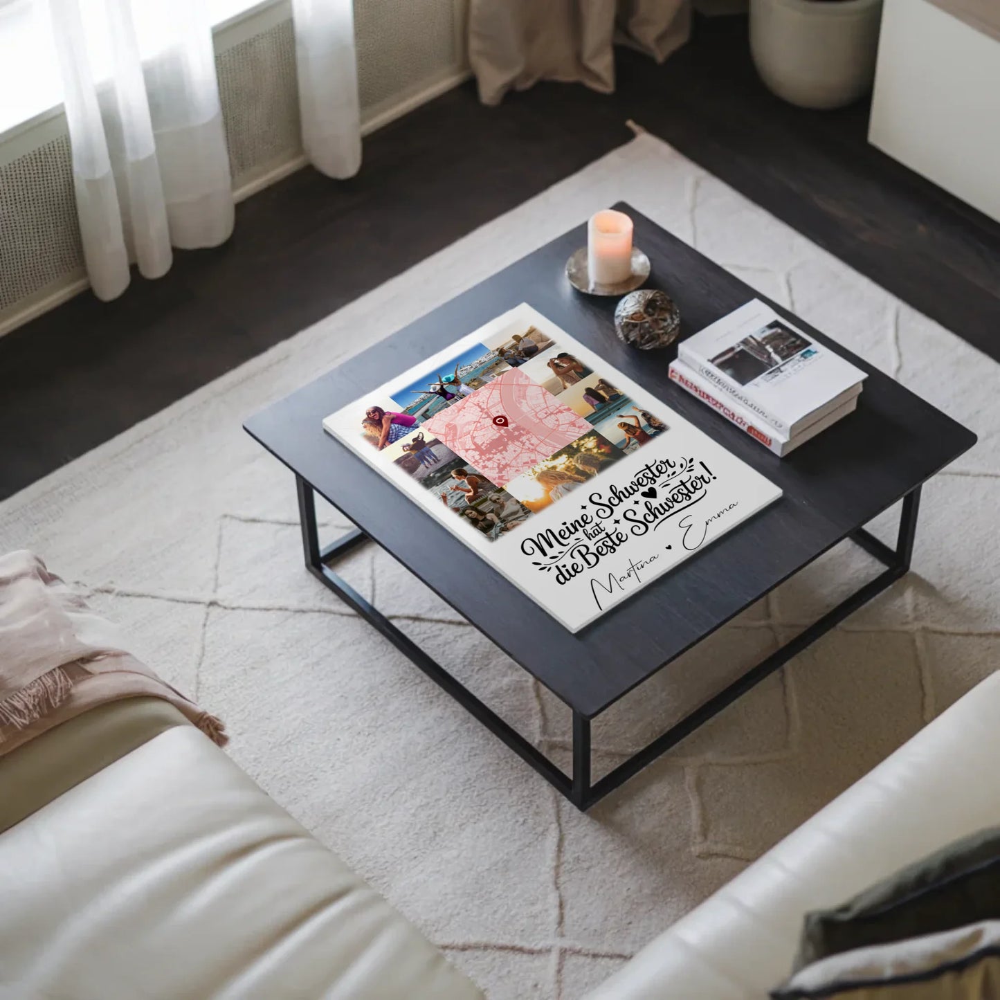 Personalisiertes Fotoboard Magnet Wandbild mit 10 Fotos und Karte für Meine Schwester Beste Schwester 3