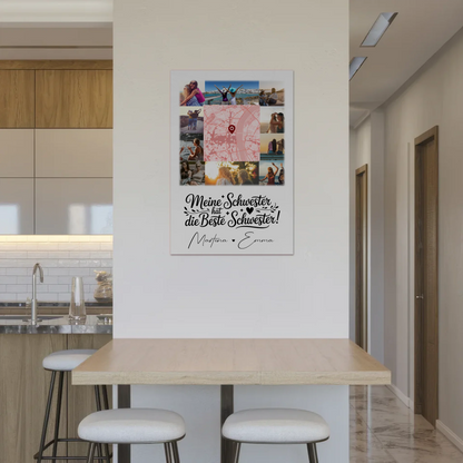 Personalisiertes Fotoboard Magnet Wandbild mit 10 Fotos und Karte für Meine Schwester Beste Schwester 2