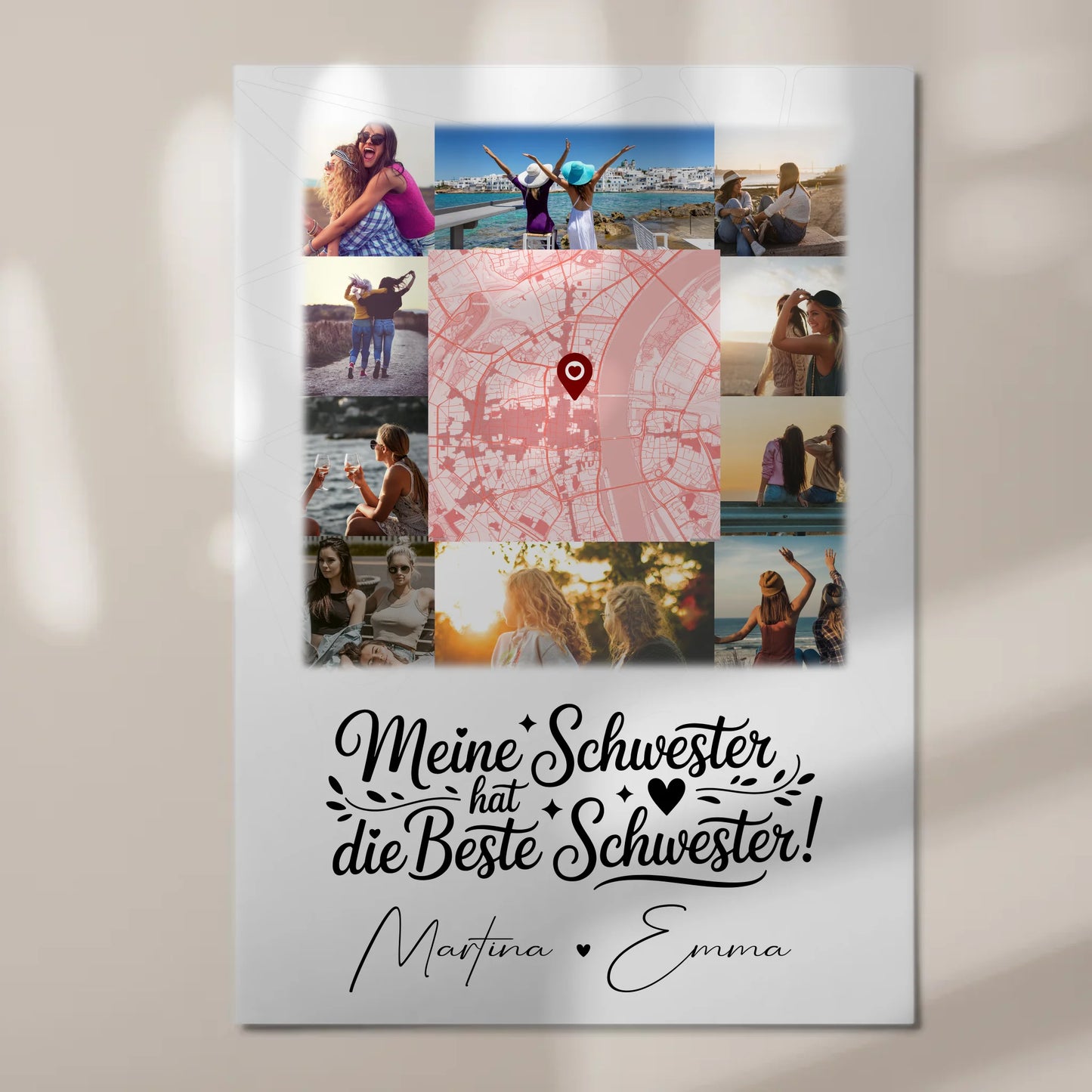 Personalisiertes Fotoboard Magnet Wandbild mit 10 Fotos und Karte für Meine Schwester Beste Schwester 7