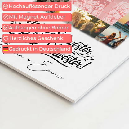 Personalisiertes Fotoboard Magnet Wandbild mit 10 Fotos und Karte für Meine Schwester Beste Schwester 10