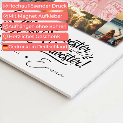 Personalisiertes Fotoboard Magnet Wandbild mit 10 Fotos und Karte für Meine Schwester Beste Schwester