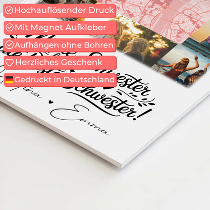 Personalisiertes Fotoboard Magnet Wandbild mit 10 Fotos und Karte für Meine Schwester Beste Schwester