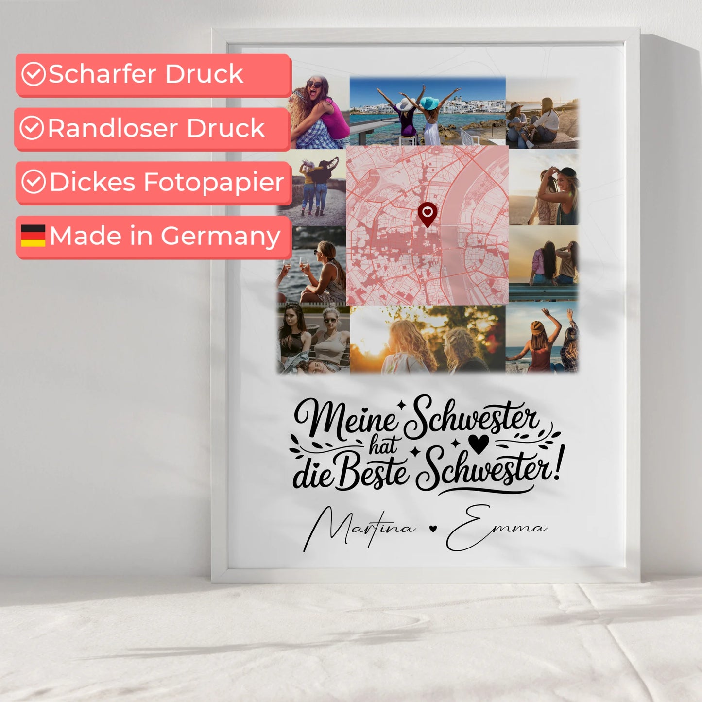 Schwester Poster 10 Fotos Karte Mitte Meine Schwester hat die beste Schwester