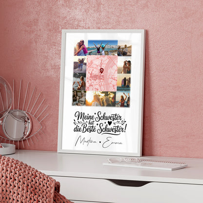 Schwester Poster 10 Fotos Karte Mitte Meine Schwester hat die beste Schwester