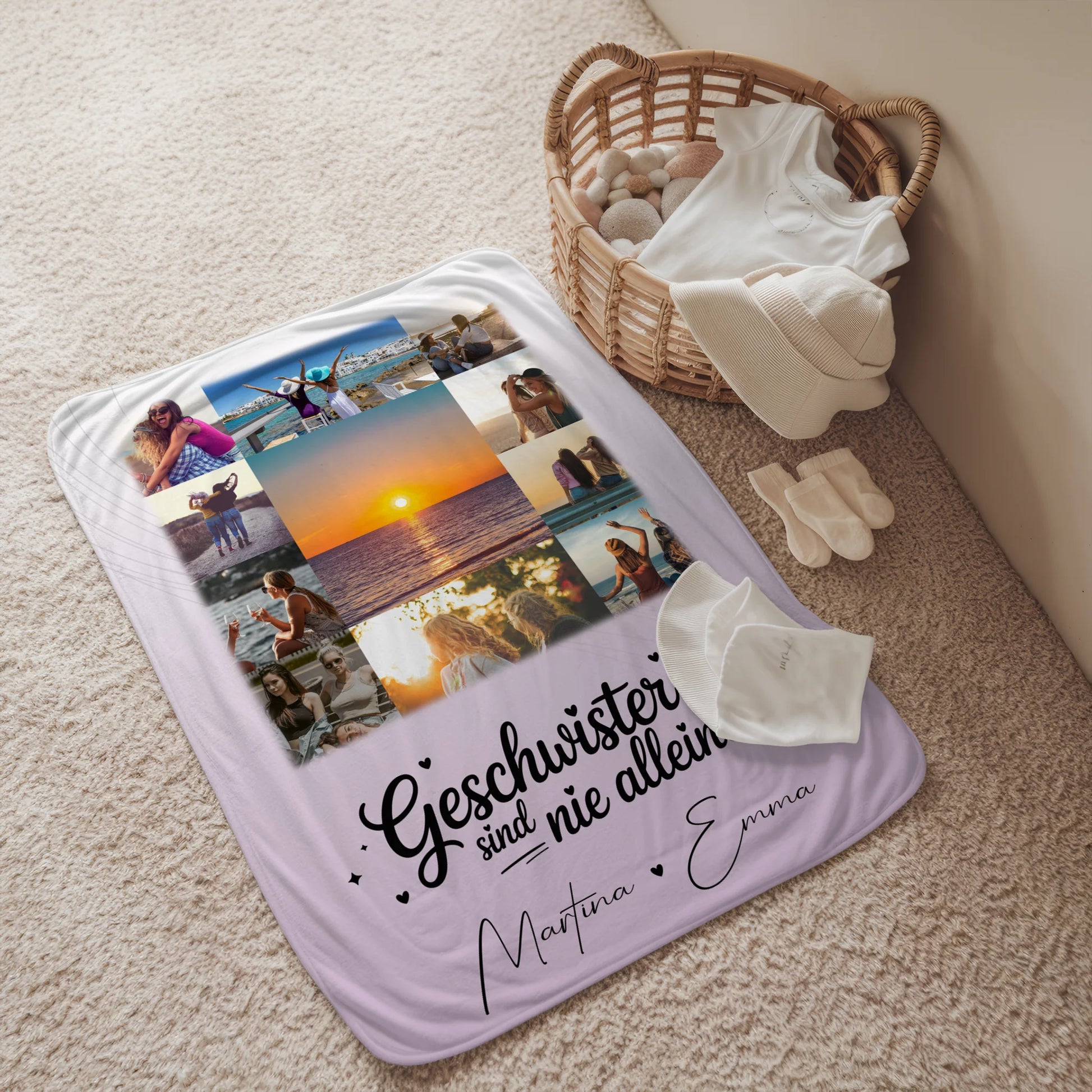 Personalisierte Namensdecke mit 11 Fotos Geschwister sind nie alleine Geschenk für Familien 2