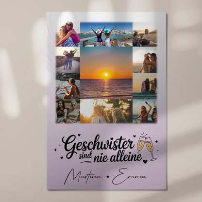 Personalisiertes Fotoboard Poster Magnetisch mit 11 Fotos Geschwister sind nie alleine